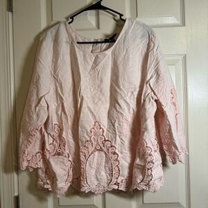 Cynthia Rowley Blush Lace Detail Linen Blouse